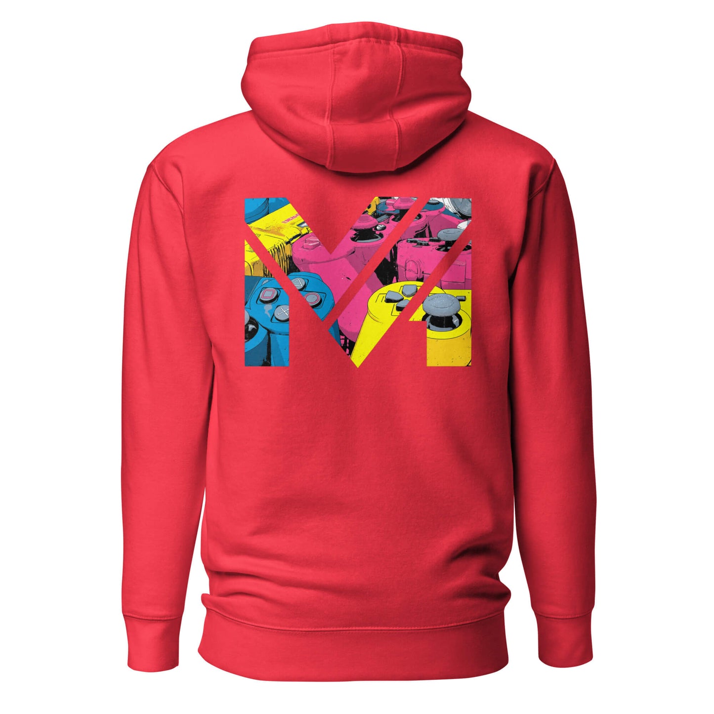 Hoodie CONTROL THE GAME rouge visuel coloré dos et logo noir face Mindset Ambition