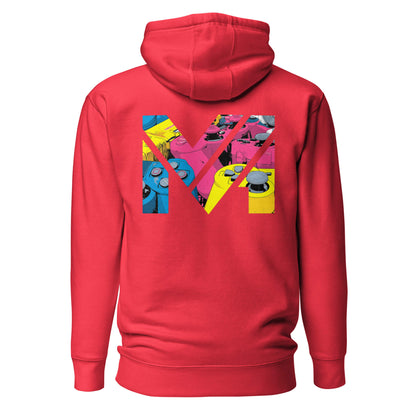 Hoodie CONTROL THE GAME rouge visuel coloré dos et logo noir face Mindset Ambition