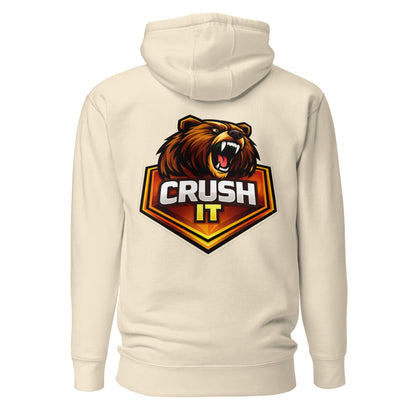 Hoodie CRUSH IT beige visuel coloré dos et logo noir face Mindset Ambition