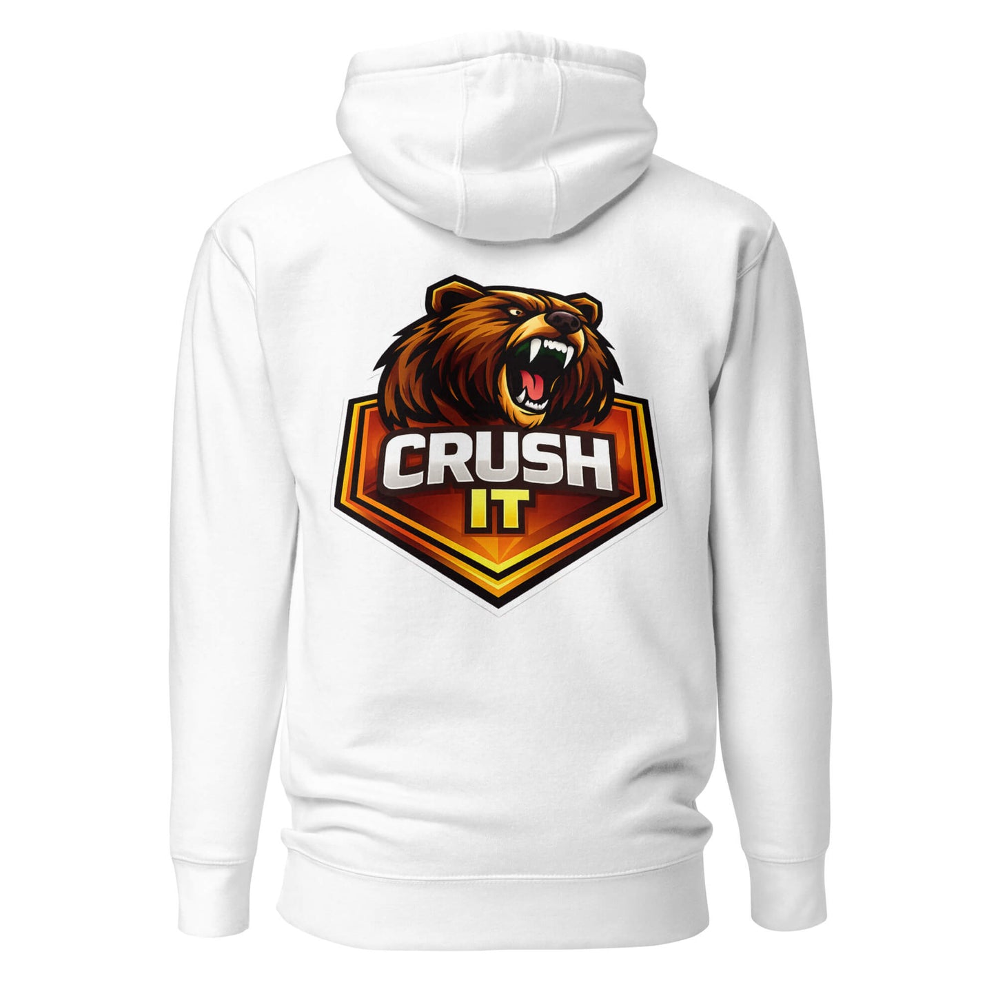 Hoodie CRUSH IT blanc visuel coloré dos et logo noir face Mindset Ambition
