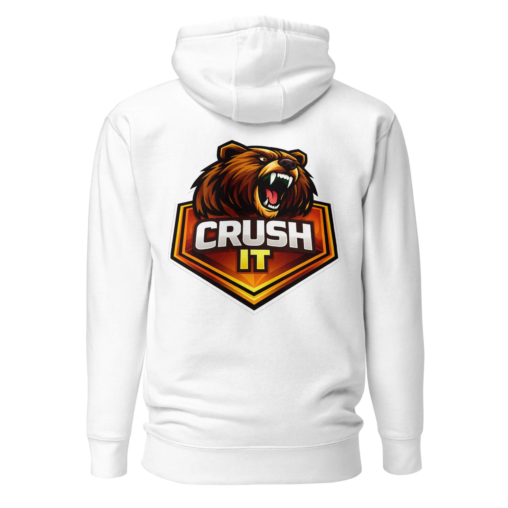 Hoodie CRUSH IT blanc visuel coloré dos et logo noir face Mindset Ambition