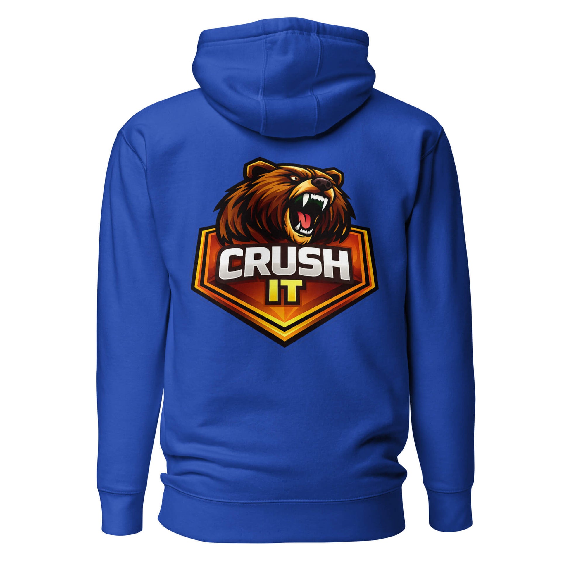 Hoodie CRUSH IT bleu roi visuel coloré dos et logo blanc face Mindset Ambition