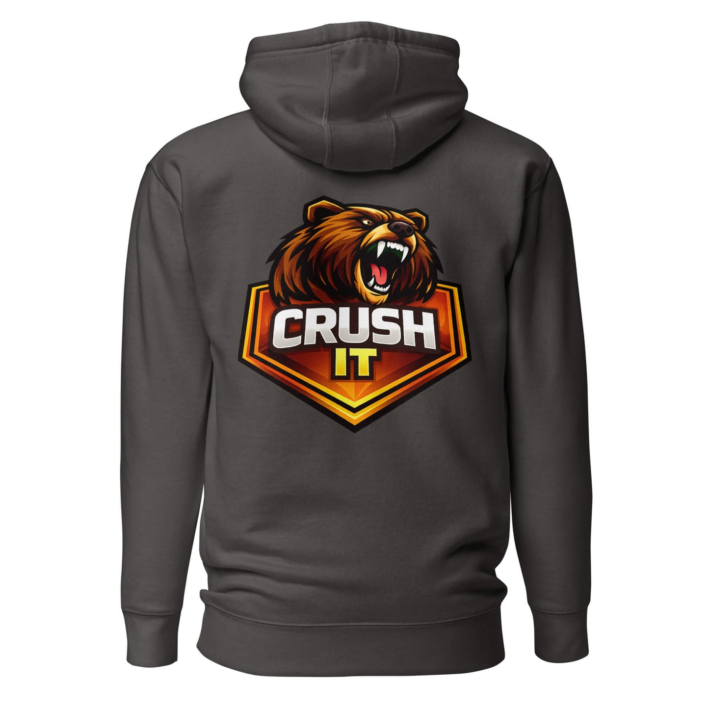 Hoodie CRUSH IT gris anthracite visuel coloré dos et logo blanc face Mindset Ambition