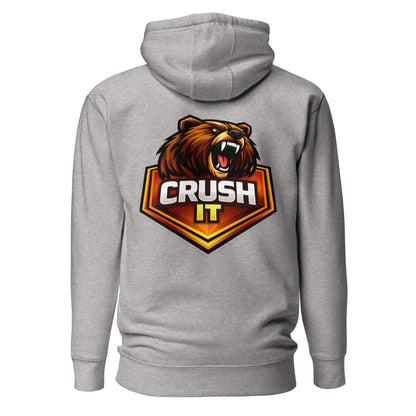 Hoodie CRUSH IT gris chiné visuel coloré dos et logo noir face Mindset Ambition
