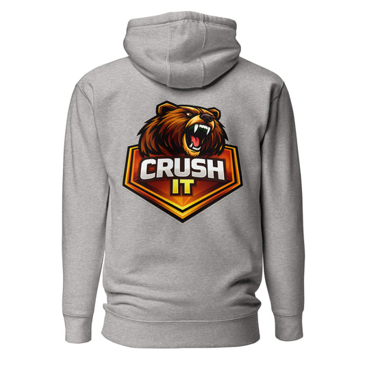 Hoodie CRUSH IT gris chiné visuel coloré dos et logo noir face Mindset Ambition