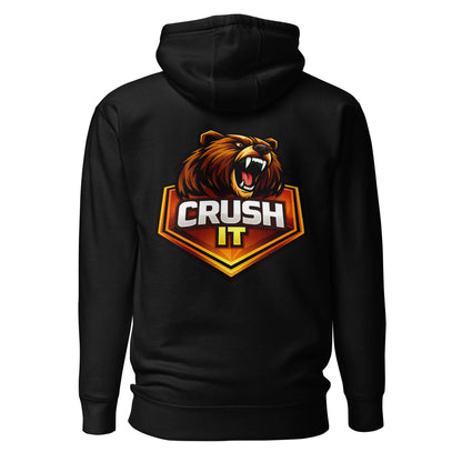 Hoodie CRUSH IT noir visuel coloré dos et logo blanc face Mindset Ambition