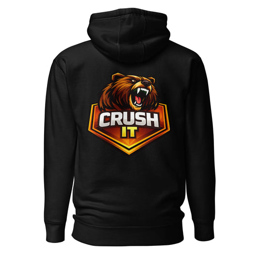 Hoodie CRUSH IT noir visuel coloré dos et logo blanc face Mindset Ambition