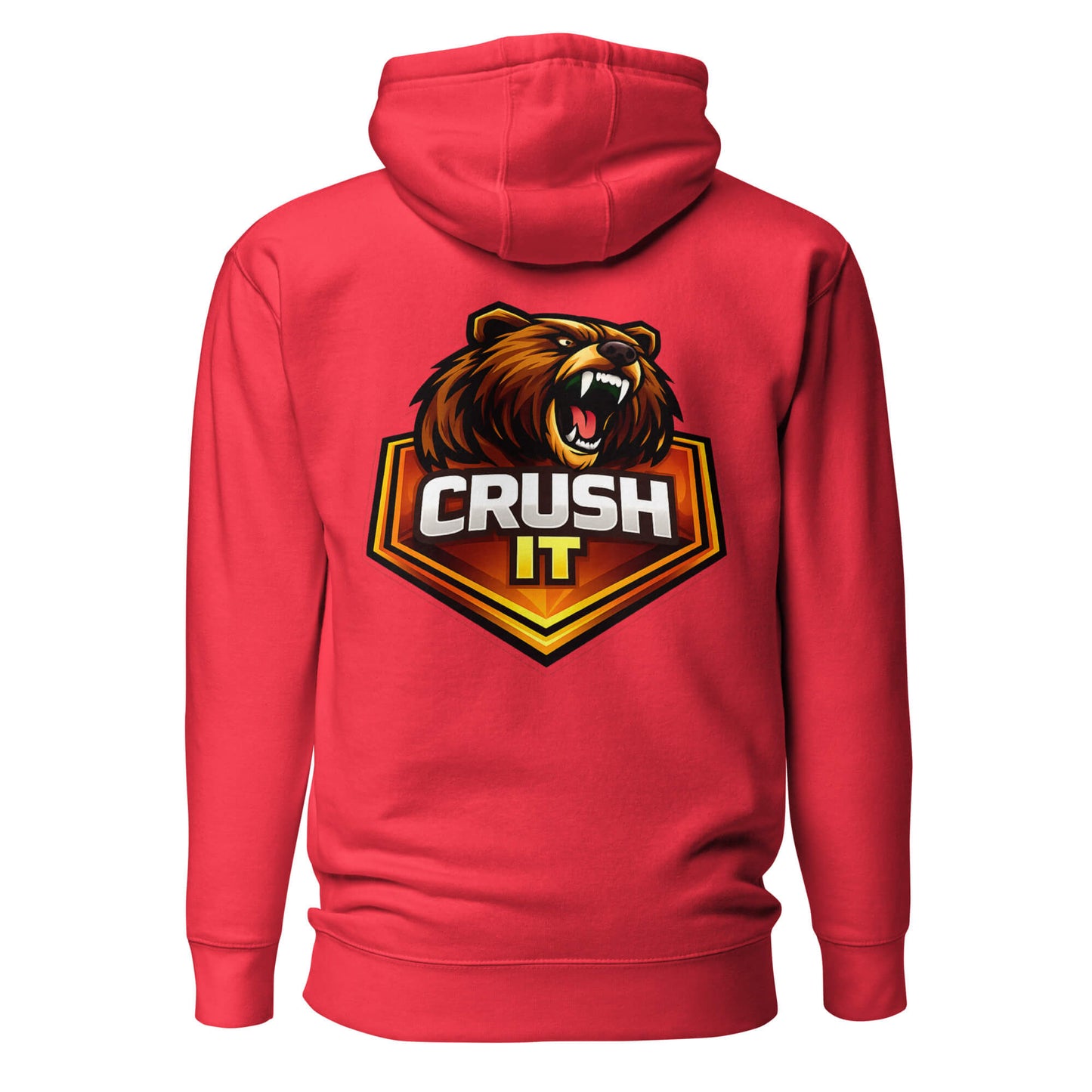 Hoodie CRUSH IT rouge visuel coloré dos et logo noir face Mindset Ambition