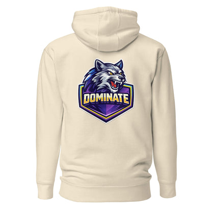 Hoodie DOMINATE beige visuel coloré dos et logo noir face Mindset Ambition