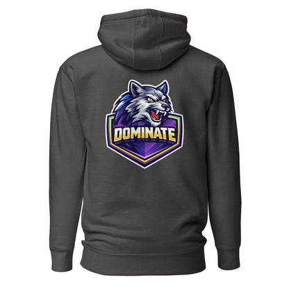 Hoodie DOMINATE gris anthracite visuel coloré dos et logo blanc face Mindset Ambition