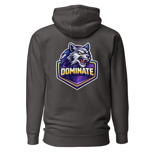 Hoodie DOMINATE gris anthracite visuel coloré dos et logo blanc face Mindset Ambition