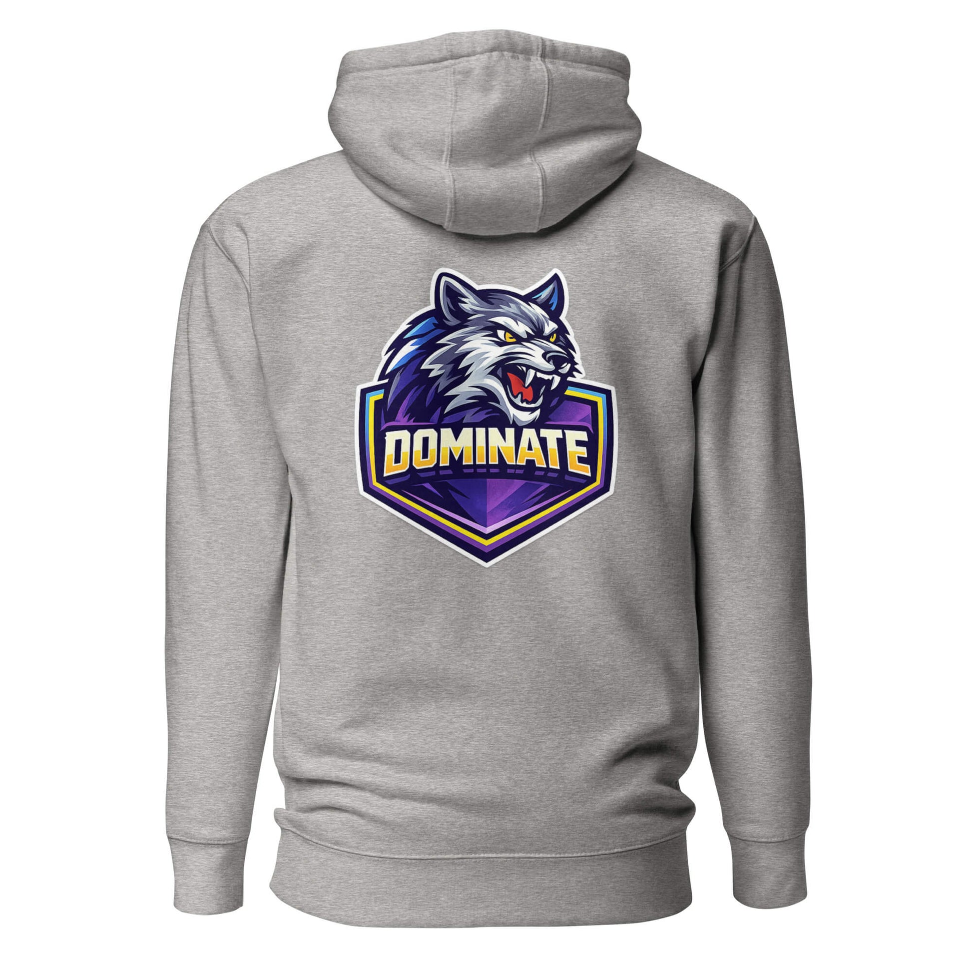 Hoodie DOMINATE gris chiné visuel coloré dos et logo noir face Mindset Ambition