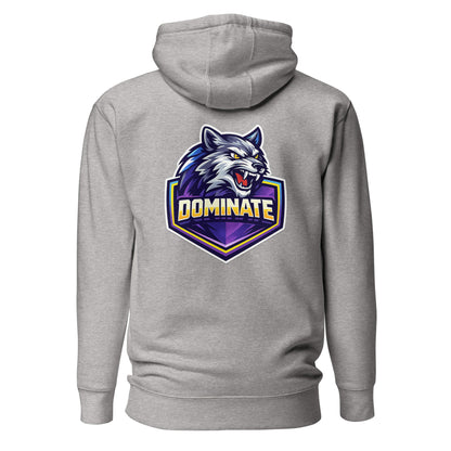Hoodie DOMINATE gris chiné visuel coloré dos et logo noir face Mindset Ambition