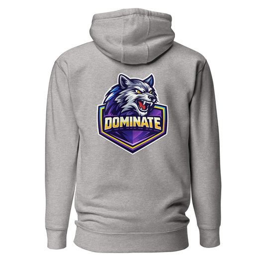 Hoodie DOMINATE gris chiné visuel coloré dos et logo noir face Mindset Ambition