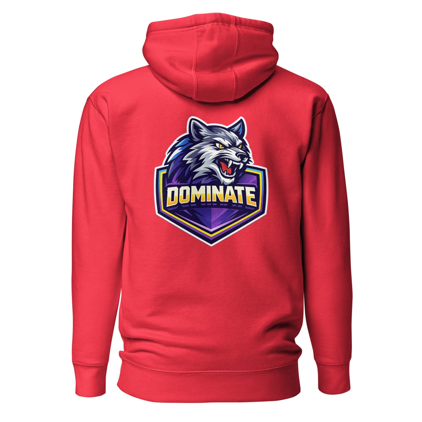 Hoodie DOMINATE rouge visuel coloré dos et logo noir face Mindset Ambition