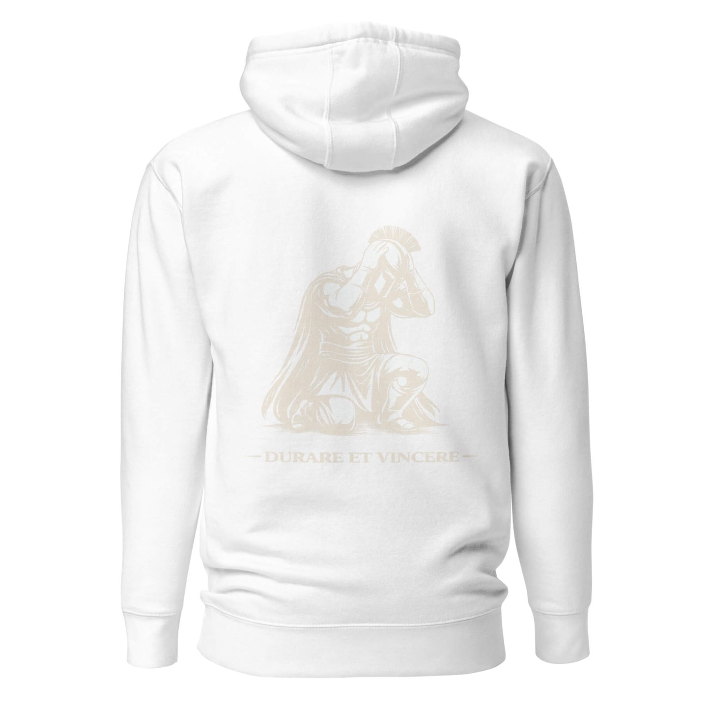 Hoodie Durare et Vincere blanc visuel doré dos et logo doré face Mindset Ambition