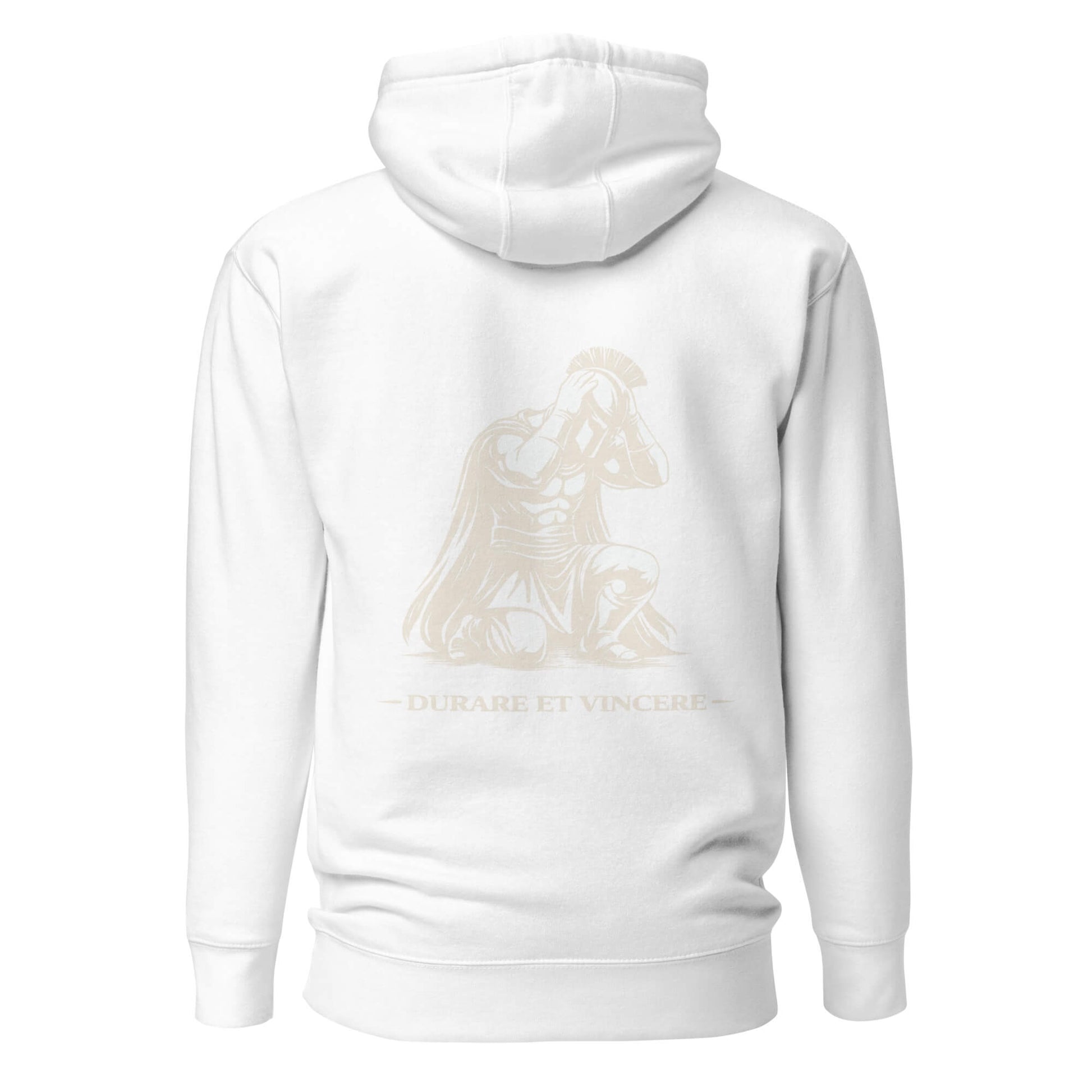 Hoodie Durare et Vincere blanc visuel doré dos et logo doré face Mindset Ambition