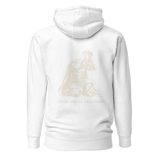 Hoodie Durare et Vincere blanc visuel doré dos et logo doré face Mindset Ambition