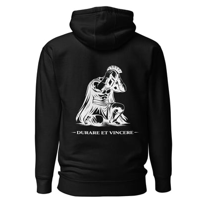 Hoodie Durare et Vincere noir visuel blanc dos et logo blanc face Mindset Ambition