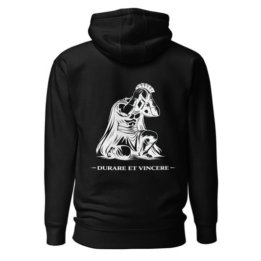 Hoodie Durare et Vincere noir visuel blanc dos et logo blanc face Mindset Ambition
