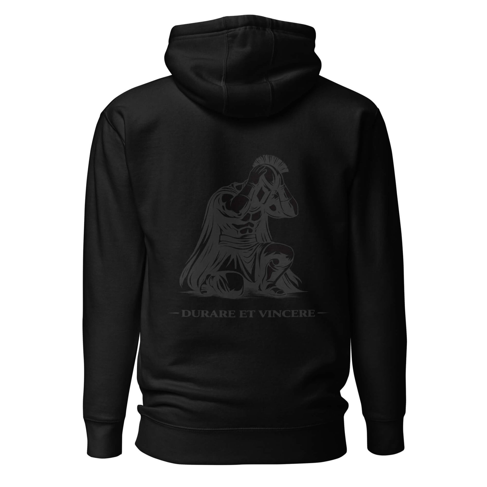 Hoodie Durare et Vincere noir visuel gris dos et logo gris face Mindset Ambition