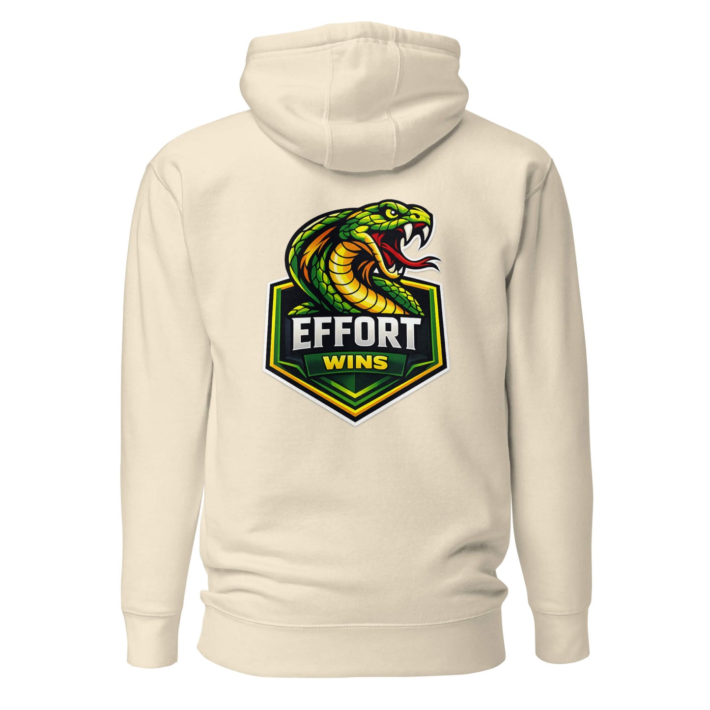 Hoodie EFFORT WINS beige visuel coloré dos et logo noir face Mindset Ambition