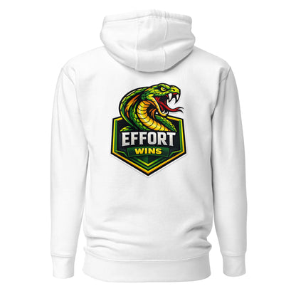Hoodie EFFORT WINS blanc visuel coloré dos et logo noir face Mindset Ambition