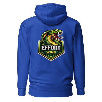 Hoodie EFFORT WINS bleu roi visuel coloré dos et logo blanc face Mindset Ambition