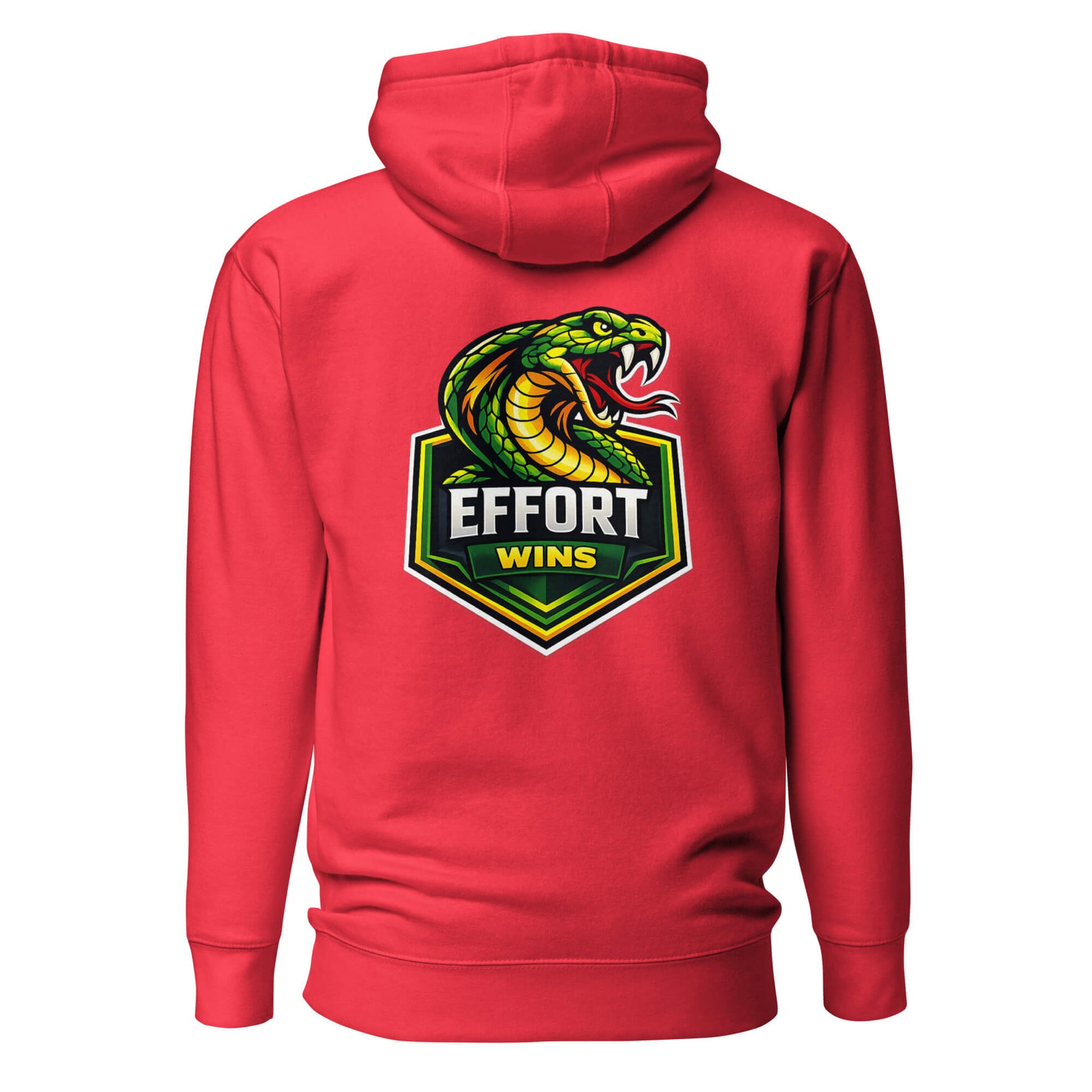 Hoodie EFFORT WINS rouge visuel coloré dos et logo noir face Mindset Ambition