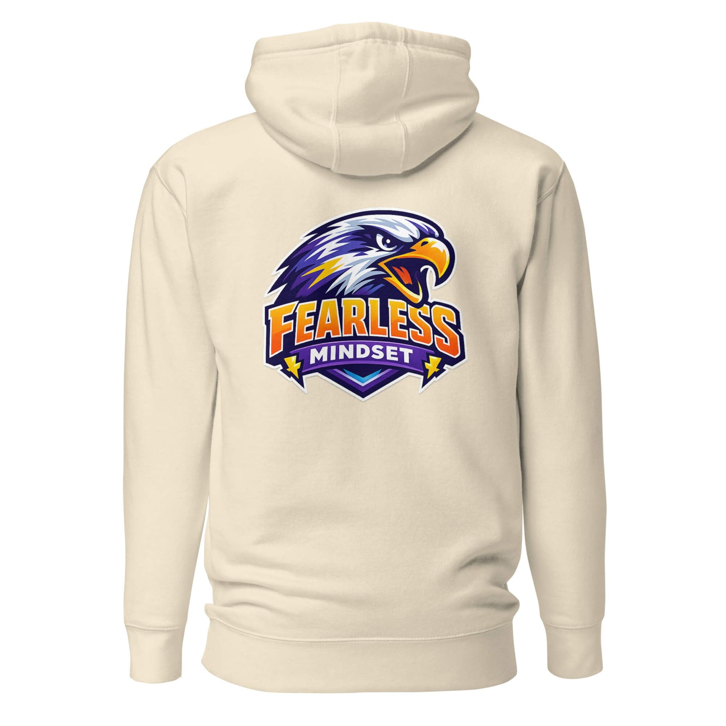 Hoodie FEARLESS MINDSET beige visuel coloré dos et logo noir face Mindset Ambition