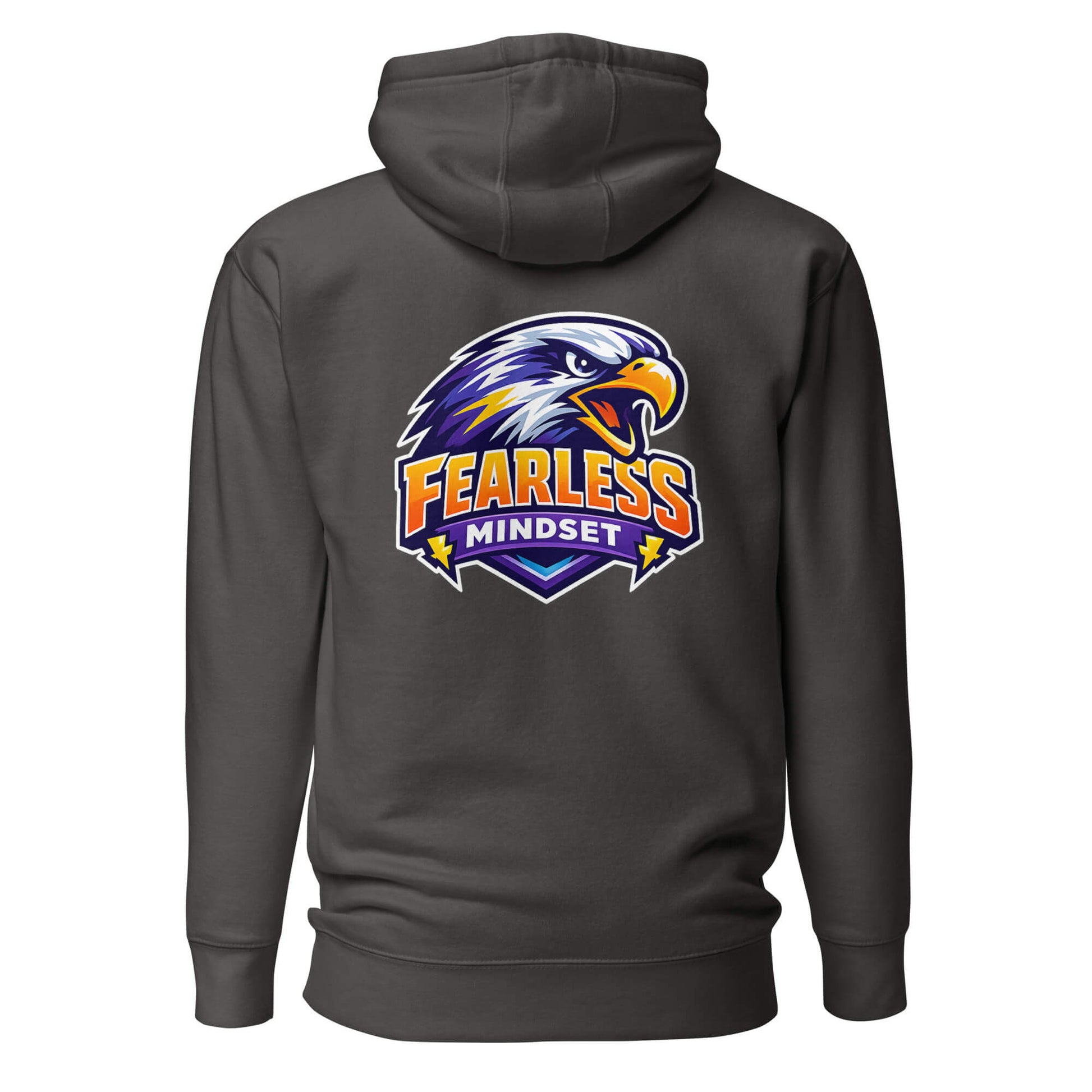 Hoodie FEARLESS MINDSET gris anthracite visuel coloré dos et logo blanc face Mindset Ambition