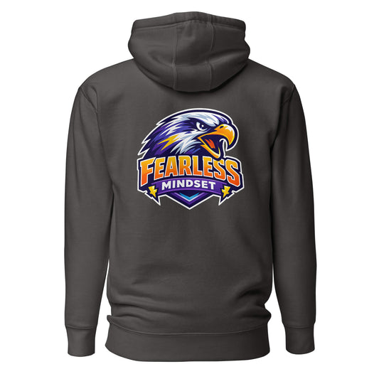 Hoodie FEARLESS MINDSET gris anthracite visuel coloré dos et logo blanc face Mindset Ambition