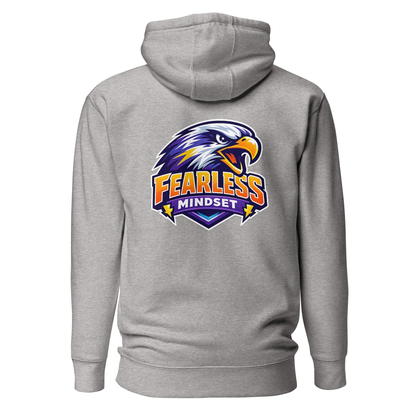Hoodie FEARLESS MINDSET gris chiné visuel coloré dos et logo noir face Mindset Ambition