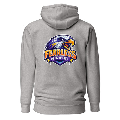 Hoodie FEARLESS MINDSET gris chiné visuel coloré dos et logo noir face Mindset Ambition