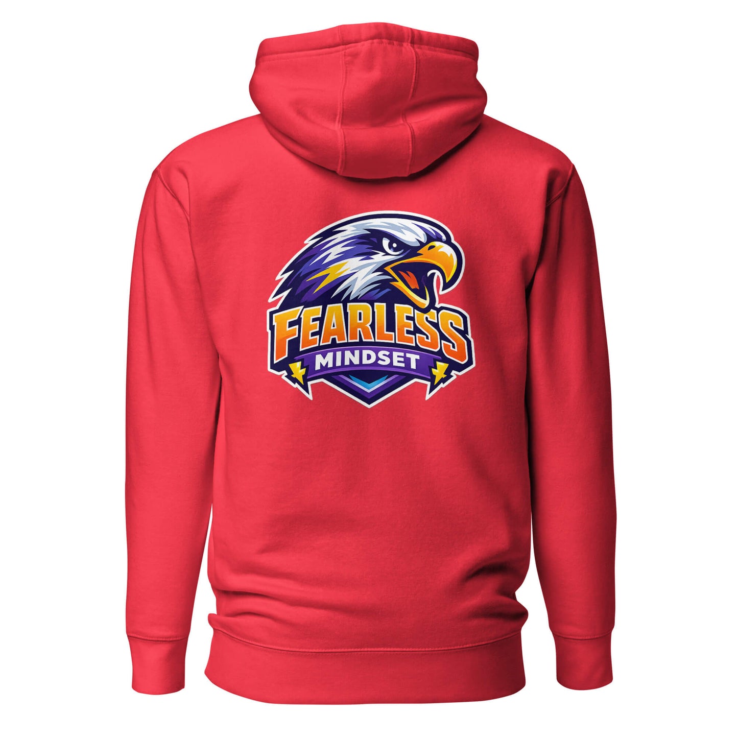 Hoodie FEARLESS MINDSET rouge visuel coloré dos et logo noir face Mindset Ambition