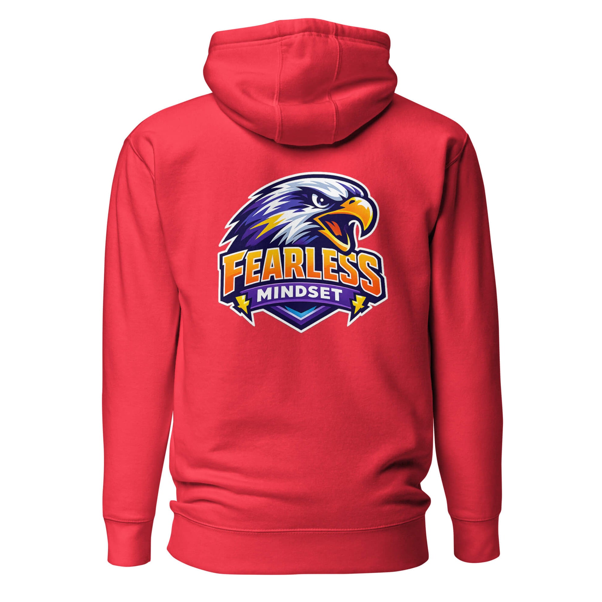 Hoodie FEARLESS MINDSET rouge visuel coloré dos et logo noir face Mindset Ambition