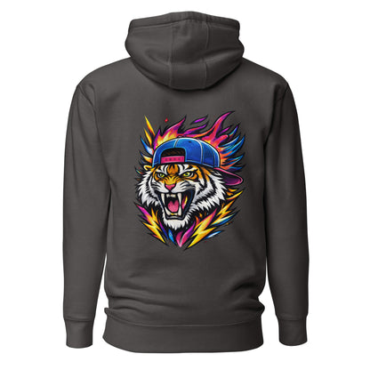 Hoodie FIRE TIGER gris anthracite visuel coloré dos et logo blanc face Mindset Ambition