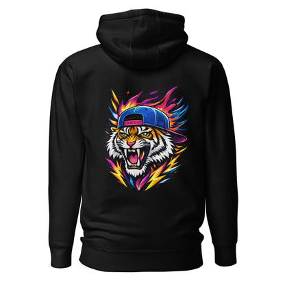 Hoodie FIRE TIGER noir visuel coloré dos et logo blanc face Mindset Ambition