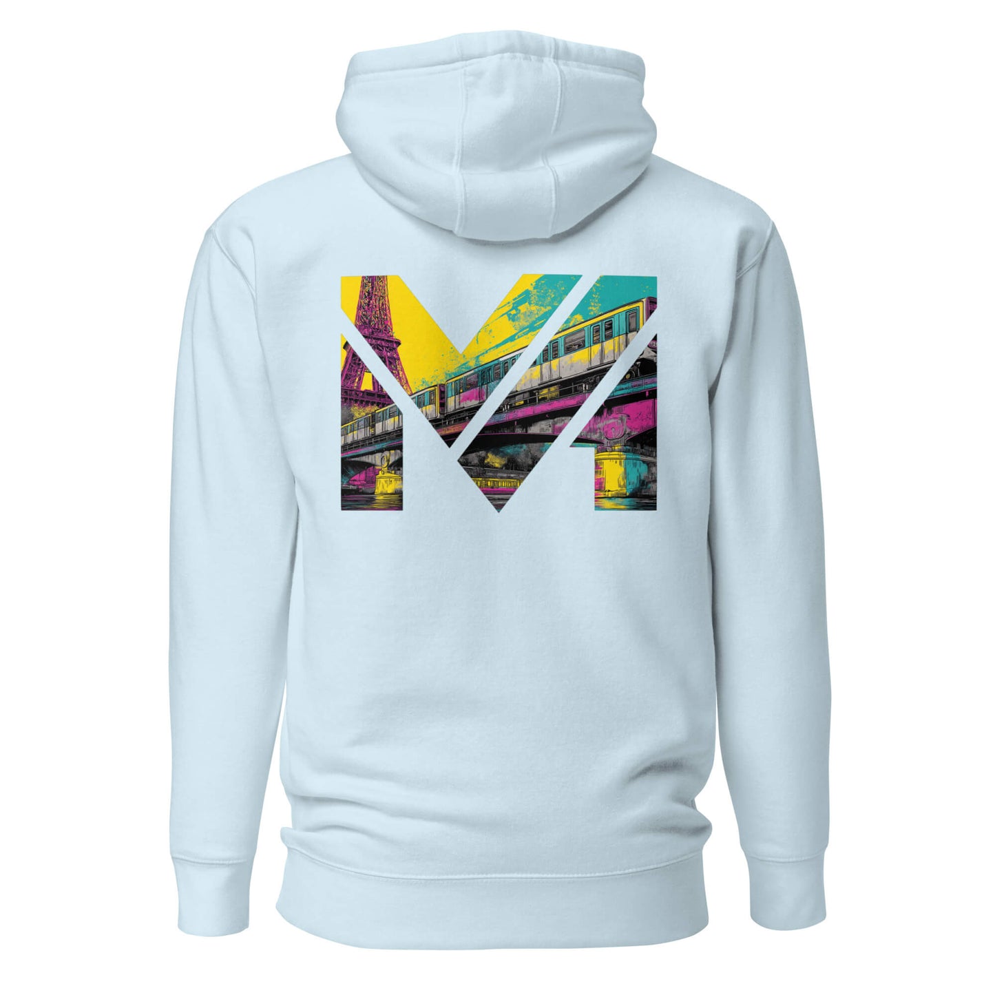 Hoodie FORWARD ONLY bleu ciel visuel coloré dos et logo noir face Mindset Ambition