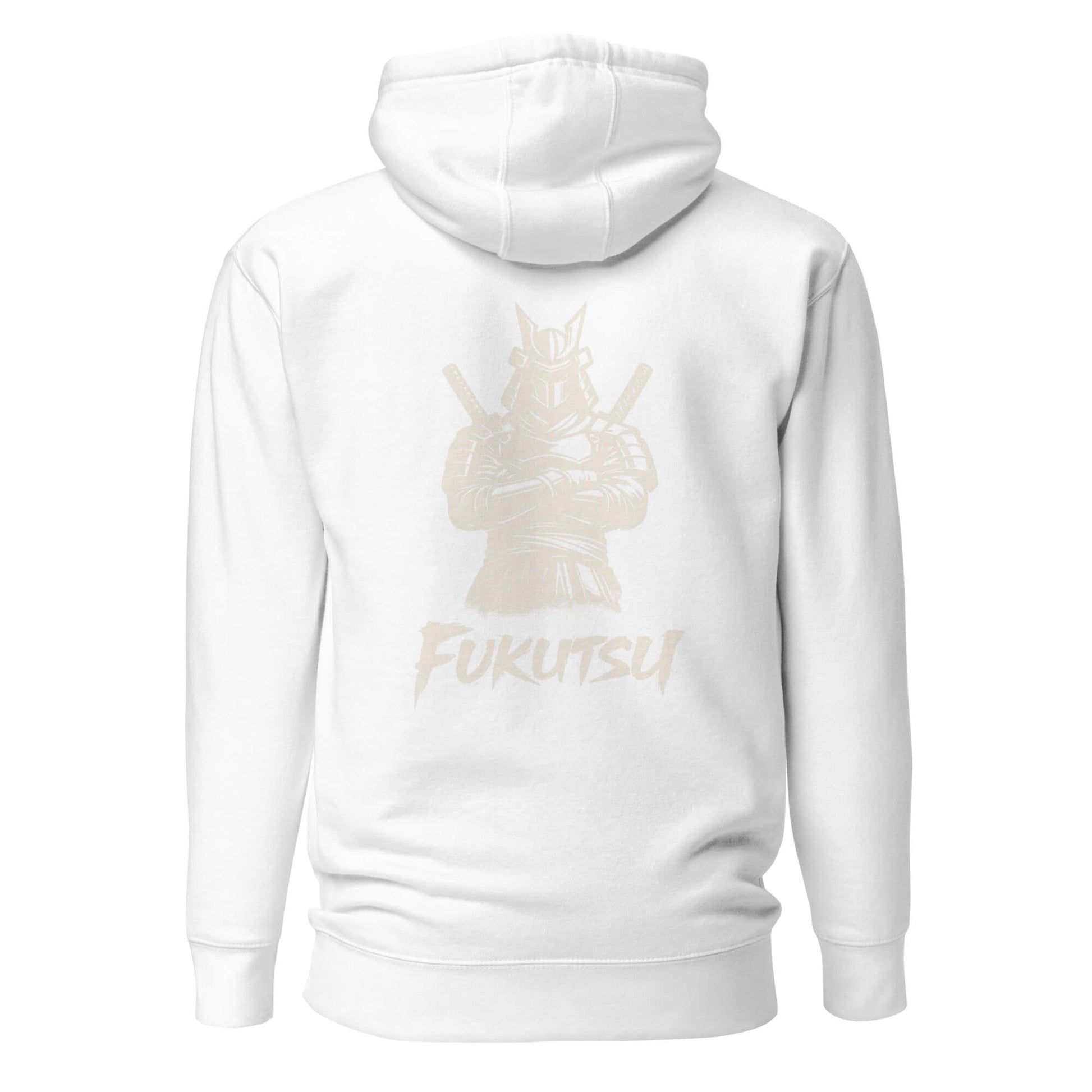 Hoodie Fukutsu blanc visuel doré dos et logo doré face Mindset Ambition