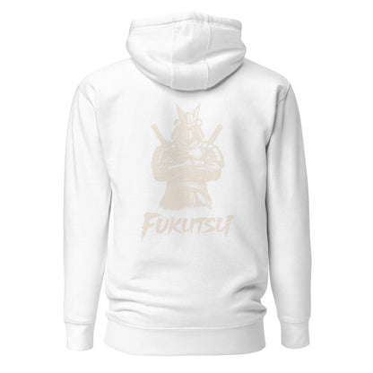 Hoodie Fukutsu blanc visuel doré dos et logo doré face Mindset Ambition