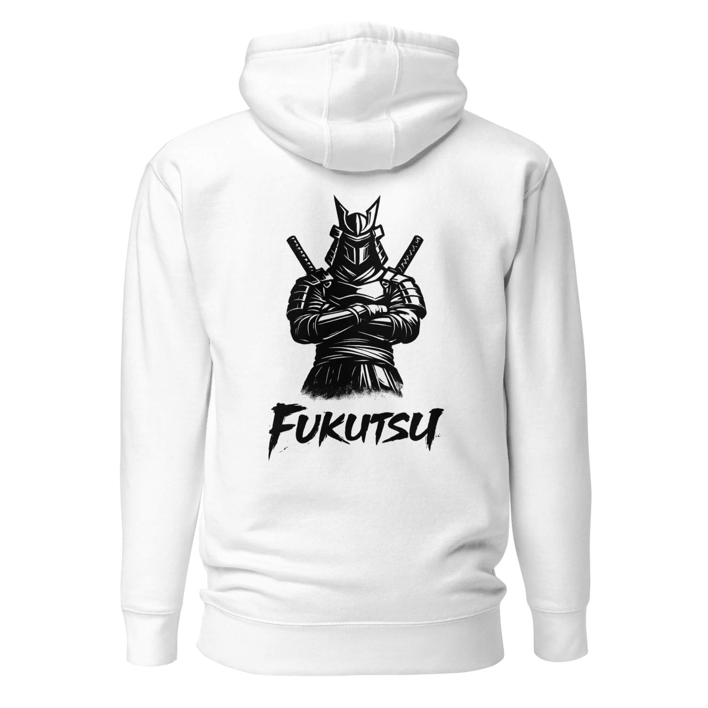 Hoodie Fukutsu blanc visuel noir dos et logo noir face Mindset Ambition