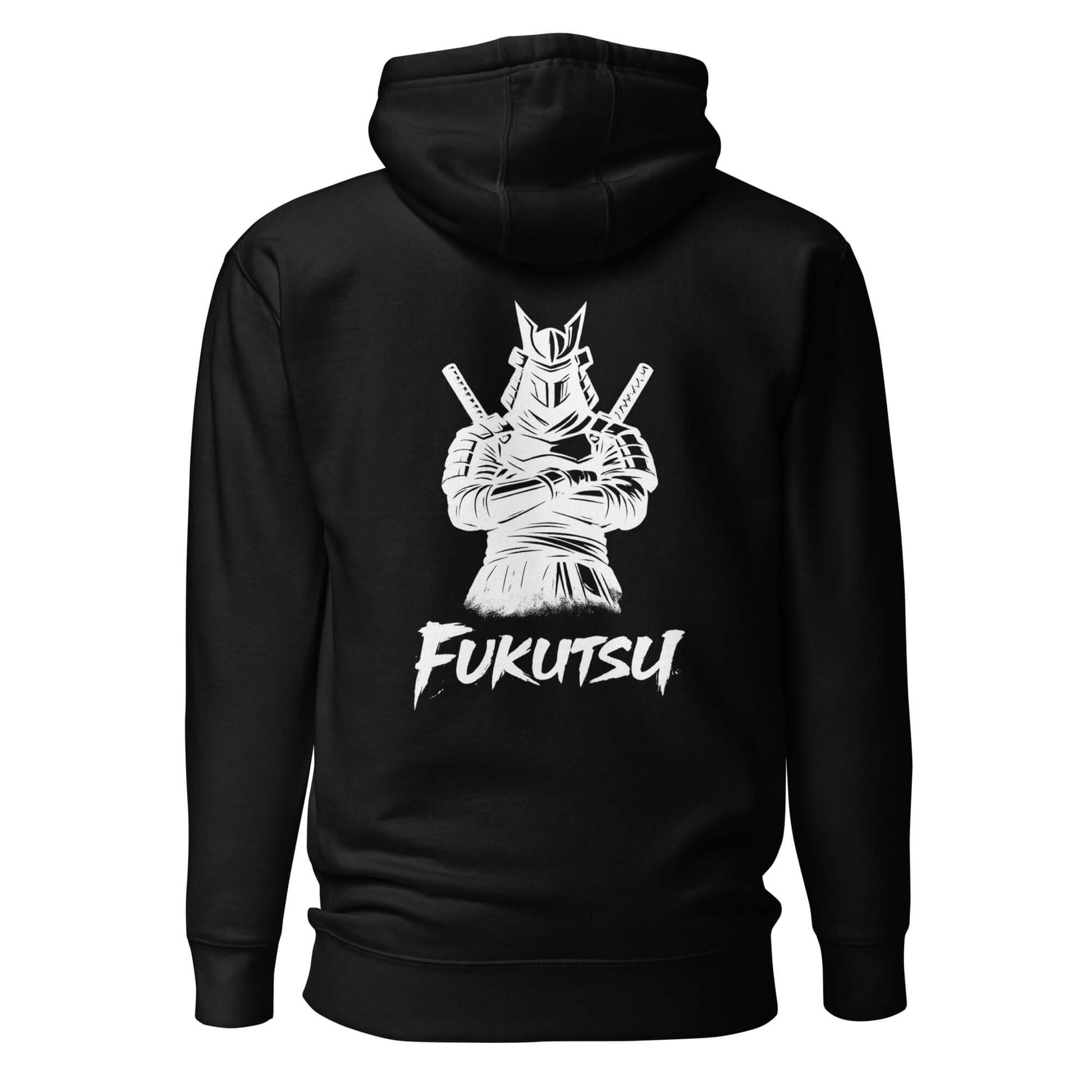Hoodie Fukutsu noir visuel blanc dos et logo blanc face Mindset Ambition