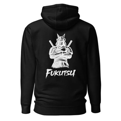 Hoodie Fukutsu noir visuel blanc dos et logo blanc face Mindset Ambition