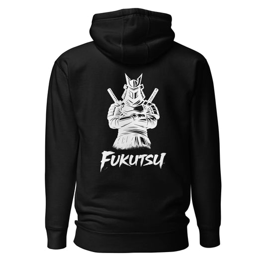 Hoodie Fukutsu noir visuel blanc dos et logo blanc face Mindset Ambition