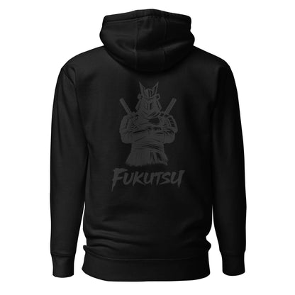 Hoodie Fukutsu noir visuel gris dos et logo gris face Mindset Ambition