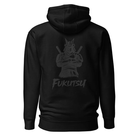 Hoodie Fukutsu noir visuel gris dos et logo gris face Mindset Ambition