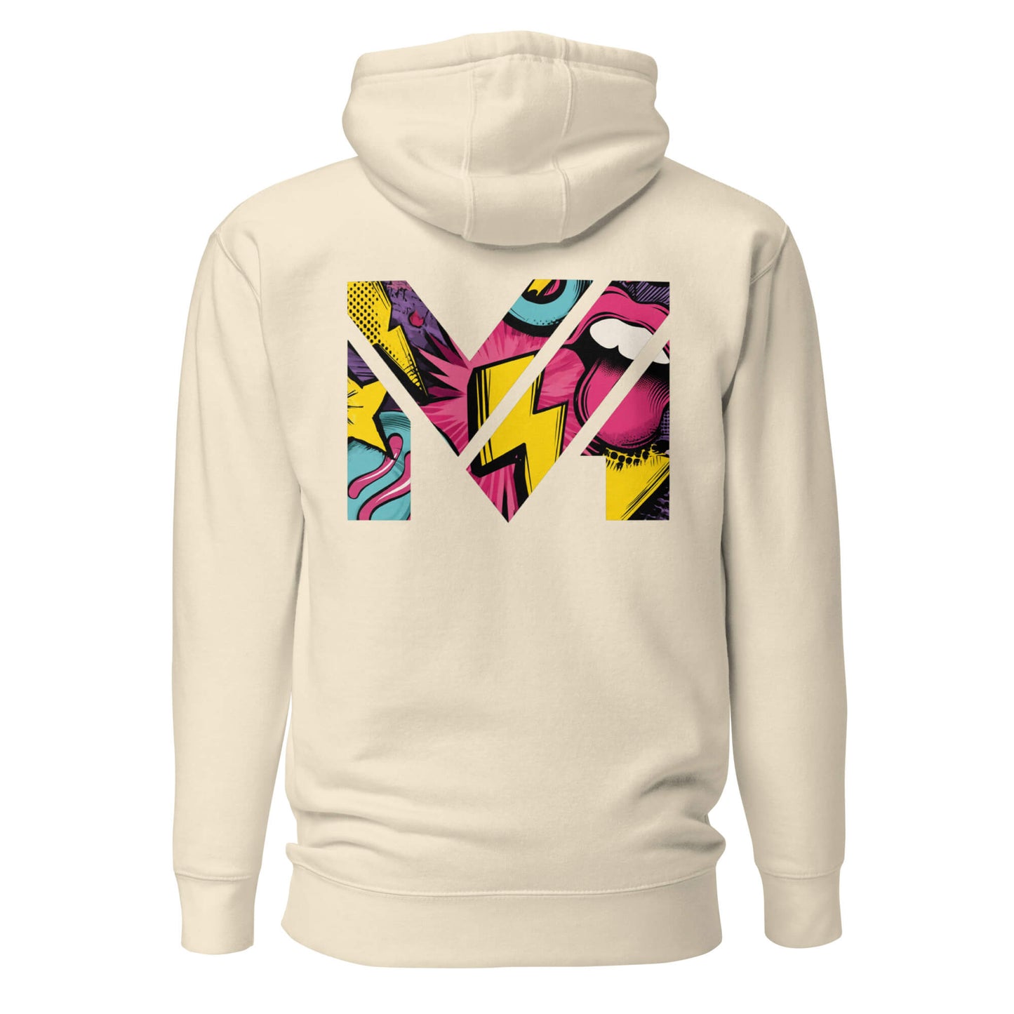 Hoodie FULL VOLTAGE beige visuel coloré dos et logo noir face Mindset Ambition