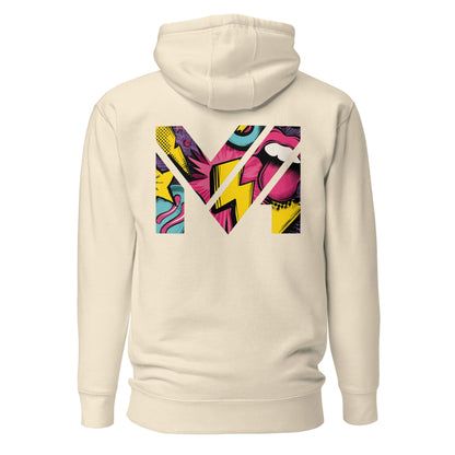 Hoodie FULL VOLTAGE beige visuel coloré dos et logo noir face Mindset Ambition