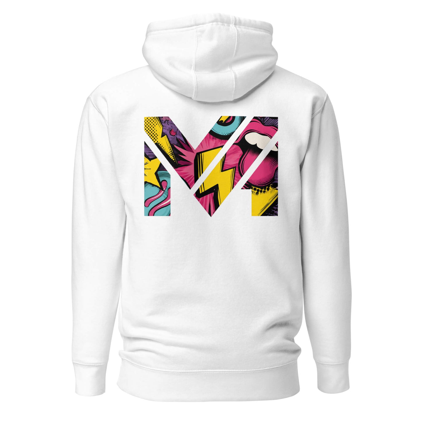 Hoodie FULL VOLTAGE blanc visuel coloré dos et logo noir face Mindset Ambition